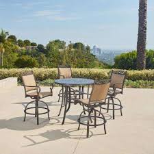 Vongrasig 3 piece patio swivel bar set, all weather mental frame textilene high swivel bar stools chair set of 2 and high glass bar table, outdoor high top bistro set for lawn garden, balcony, taupe. Bar Height Patio Furniture Home Depot Patio Furniture