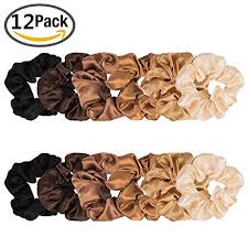 All girls have matching friendship bracelets… they're just called hair ties! Natural Hair Scrunchies Professional Elastic Hair Ties For Women Adults Best Reusable Satin Thick Stylish Black Brown Gold Ivory 6 Colors 12 Pieces Bulk One Set Pack 12 Multi Colored