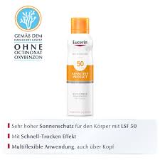 Die gebräuchlichsten sonnenschutzmittel sind kosmetik und hygiene von kopf bis fuß. Eucerin Sun Sensitive Protect Spray Transparent Dry Touch Lsf 50 200 Ml Shop Apotheke Com