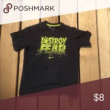 Black And Neon Green Nike Shirt A Black Nike T Shirt That Says Destroy Fear Black Nikes Nike Tshirt Black Tshirt