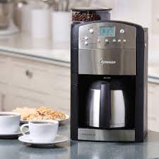 This 100 watt coffee grinder has a ground bin capacity of 4 ounces. Capresso 465 Coffeeteam Ts 10 Cup Digital Coffeemaker With Conical Burr Grinder And Thermal Carafe Amazon Ca Home
