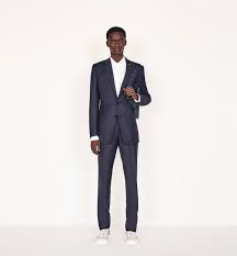 Mens double breasted navy blue check classic gatsby vintage tailored fit suit. Two Button Suit Navy Blue Virgin Wool Ready To Wear Men S Fashion Dior