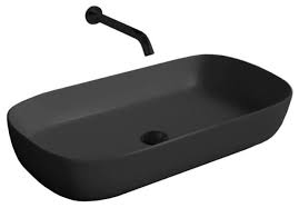 oval matte black trough vessel sink in