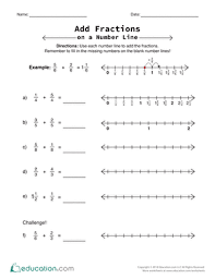 Add Fractions On A Number Line Worksheet Education Com Number Line Subtracting Fractions Add Fractions