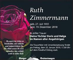 Traueranzeigen von Ruth Zimmermann