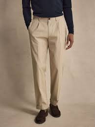 John Henric Men's Beige Pleated Trousers Relaxed Fit Size 50