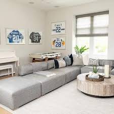 Our leather sofas and sectionals come in a variety of styles and offer special details like distressed accents, sleek nailhead trim, or classic button tufting. Game Room Gray Modular Sectional Design Ideas