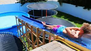 Giant Backyard Water Slide In Our Trampoline Water Park!! - Youtube