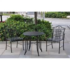 La couple iron bistro table w/glass top, round, 56. 3473ep International Caravan Mandalay 3 Piece Iron Patio Bistro Set In Black
