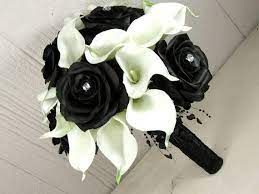 Modern Black Rose And White Calla Wedding Bouquet White Rose Wedding Bouquet White Wedding Bouquets Flower Bouquet Wedding