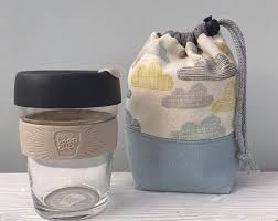 Reusable Coffee Cup Drawstring Bag Fits Keepcup Ecoffee Or Etsy Reusable Coffee Cup Reusable Bags