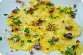 Pineapple Carpaccio With Mint Walnut Praline Carpaccio Recipe Food Vegetarian Recipes