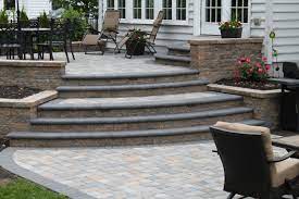 Raised Patio Steps Walls By R R Landscape Design Stone Patio Designs Patio Steps Patio Stones