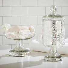 Specify wastebasket, tissue cover, tray, lotion/soap dispenser, or brush holder. Mercury Glass Accessories Pbteen