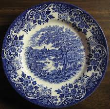 Black And White Toile Dinnerware Decorative Dish Blue Toile Transfeware Thatched Cottage Horse Stream Decorative Plates Wall Display Decorative Dish