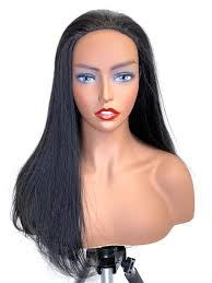 100% Human Hair Half Wig, 3/4 Hair Piece Made With Yaki Relaxed Perm  Straight Hair 14"
