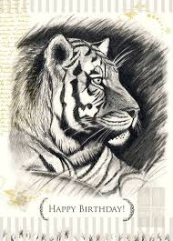 Tiger Birthday Greeting Card Handmade Tiger Art Tiger Drawing Art