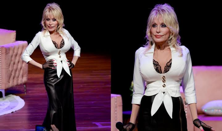 Dolly Parton Favors Her Signature Sensual Style in Plunging Jacket With Lace Bra Cups for 'Dolly: An Original Musical' Event