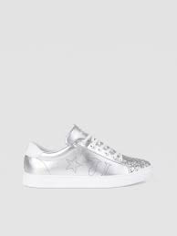 Faux Leather Sneakers With Glitter Detailing