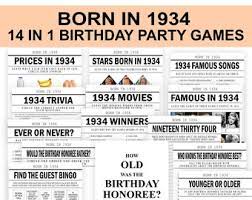 Challenge them to a trivia party! Born In 1934 Etsy