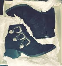 Rue21 Black Suede Ankle Boots With Silver Buckle Accents