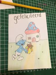 Smurfen Kaartje Smurf Kaart Paddenstoel Verjaardag Smurf Gefeliciteerd Kaarten Verjaardag
