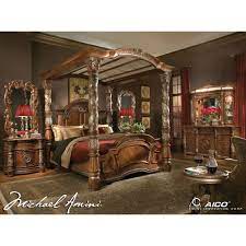 Upholstered headboard offers softness and back support when you're sitting up. Michael Amini 5pc Villa Valencia King Size Canopy Poster Bedroom Set For 17 338 00 In Bedroom Shop By Bedroom Sets
