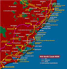 This is a map of port stephens settlement, you can show street map of port stephens settlement, show satellite imagery(with street names, without street names) and show street map with terrain, enable panoramio. Map Of The North Coast Nsw
