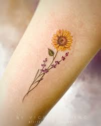 Sunflower And Lavender Small Color Tattoo In 2020 Lavender Tattoo Small Colorful Tattoos Sunflower Tattoo Small