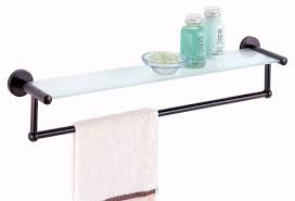 Matching towel bars and hooks in bathroom hardware sets will add a decorative look. Amazon Com Organize It All Oil Rubbed Glass Shelf With Towel Bar 16906 Mounted Bathroom Shelves Shelves Glass Shelves Floating Wall Shelves