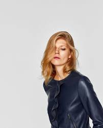 Faux Leather Jacket With Ruffle Trim Available In More Colours Frau Jacken