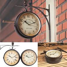 This clock measures 14 inches wide and 16 inches tall. Vintage Inspired Round Double Sided Wall Clock 8 Church Train Station Style Uk Ebay