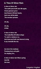 In Time Of Silver Rain Poem By Langston Hughes Poem Hunter Rain Poems Langston Hughes Poems Poems