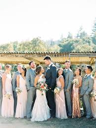 Summer Winery Wedding With Floral Print And Sequins Blush And Grey Wedding Bridal Party Attire Grey Bridal Parties