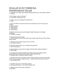 Draf kementerian pendidikan malaysiakurikulum standard sekolah rendah dokumen standard kurikulum dan pentaksiranpendidikan islam tahun empat 1 2. Soalan Kuiz Terbuka Pendidikan Islam
