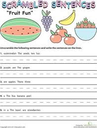 Scrambled Sentences Fruit Fun Worksheet Education Com Sentence Scramble Sentence Activities Sentence Structure Activities