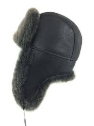 Shearling Sheepskin Aviator Winter Fur Hat Black Winter Fur Hat Bomber Hat Shearling