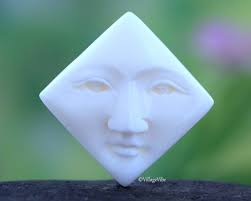 Carved Bone Face Cabochon Diamond Shaped Cameo Flat Back 25mm