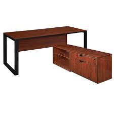Credenza desk — a credenza desk a credenza desk (often simply, credenza) is a modern desk form usually placed next to a wall as a secondary work surface to that of another desk, such as a pedestal. Regency Office Furniture Laminate Desk With Low Credenza 66 W X 30 D Stldllc6630 L Shaped Desks Worthington Direct