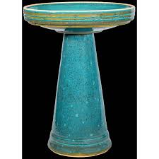 Glazed ceramic bird baths have an almost universal appeal and are gorgeous enough to become a focal point on your property. Burley Clay Products Mosaic Turquoise Simple Elegance Birdbath 33807460 Blain S Farm Fleet