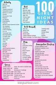 100 Girls Night Ideas Covering All Things Fun Whether You Chose To Stay At Home Or Go Out On The Town Girls Night Games Fun Sleepover Ideas Girls Night Party