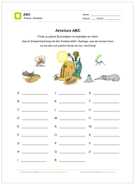 Ein Kostenloses Arbeitsblatt Zum Thema Ameisen Auf Dem Die Schuler Zu Jedem Buchstaben Im Abc Ein Wort Rund Um Ameisen Leseforderung Kostenlose Arbeitsblatter
