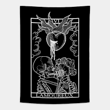 The basic symbols of this card are an angel or cupid, a man and a woman, and two trees. Tarot Card The Lovers Tarot Card Tapestry Teepublic