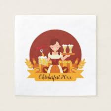 Oktoberfest Woman With Beer And Sausage Napkin Zazzle Com Autumn Oktoberfest Wurstchen Bier