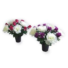 Rinlong artificial uv resistant flowers outdoor fake plants greenery plastic flowers farmhouse plants shrubs for hanging planter garden cemetery flowers for graves window box front porch decor. Mixed Roses Grave Pot Pink Buy Online At Qd Stores