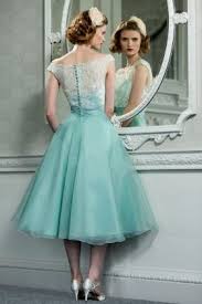 Tea Length Retro Bridesmaid Dress With Delicate Lace Bodice Duck Egg Blue Wedding Www Endor Tea Length Dresses Formal Dresses Prom Retro Bridesmaid Dresses