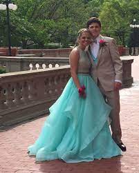 Tan Tuxedo Paired With Turquoise For Prom Perfection Prom Dresses 2017 Prom Tuxedo Prom Couples