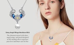 Amazon.com: Collar de margaritas de plata esterlina con alas de ángel,  perlas cultivadas, joyería de margarita para mujer, Plata esterlina, No es  una piedra preciosa : Ropa, Zapatos y Joyería