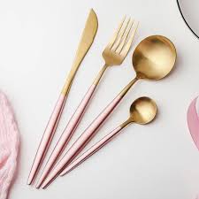 Blush Pink Gold Utensils Set Gold Dinnerware Pink Cutlery Sets Gold Cutlery Set