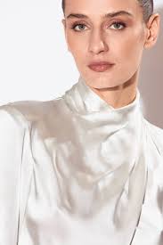 White Silk Draped Blouse